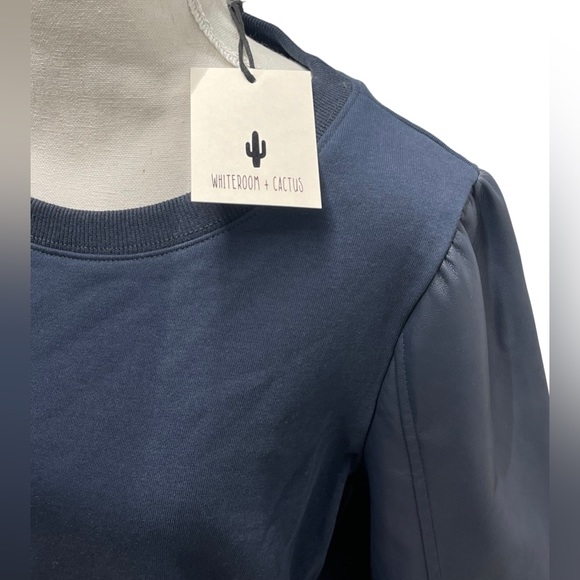 Whiteroom Cactus Women’s PU Combo Cotton Pullover Top Size M in Navy NWT - Picture 5 of 9